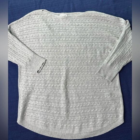 Market & Spruce Sweater Light Gray Dolman Sleeve Cable Knit Sweater Large - Picture 2 of 9